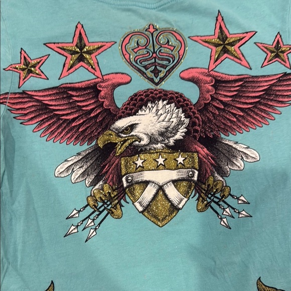 Sinful Blue Short Sleeve Tee with Graphic Design - Picture 3 of 7